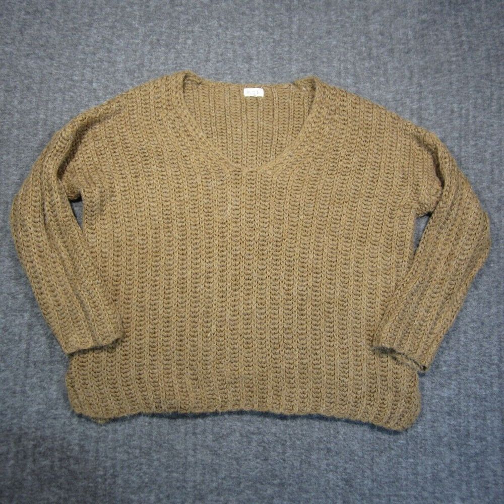 Pol Chunky Sweater Womens S Brown Oversized Cable Knit V Neck Boxy Pullover Boho